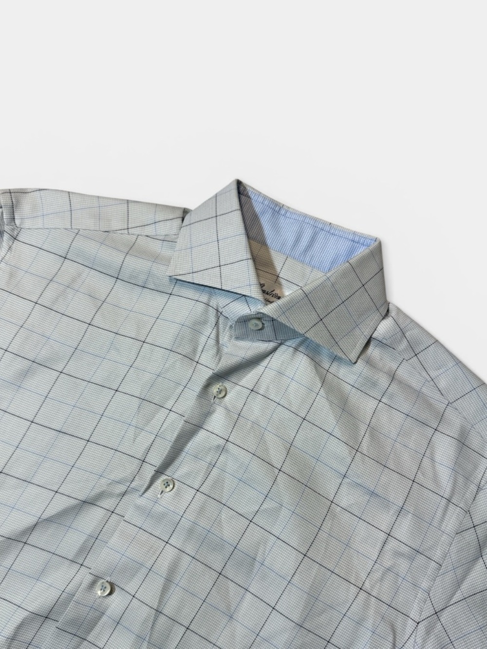 Stenströms mens 15.5 39 silver blue plaid fitted super cotton dress shirt EUC
